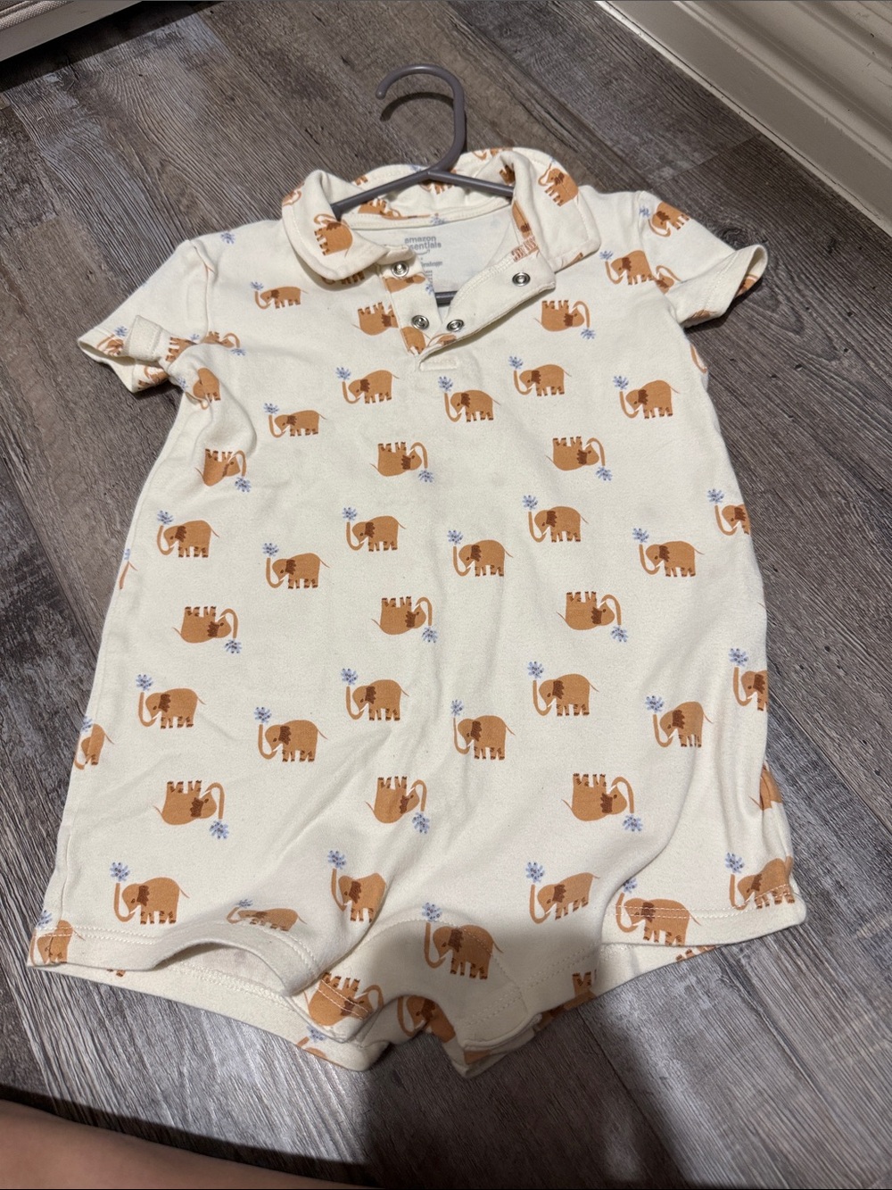 Kids Short Sleeve Romper Shorts with Brown Elephant Print Amazon Basics